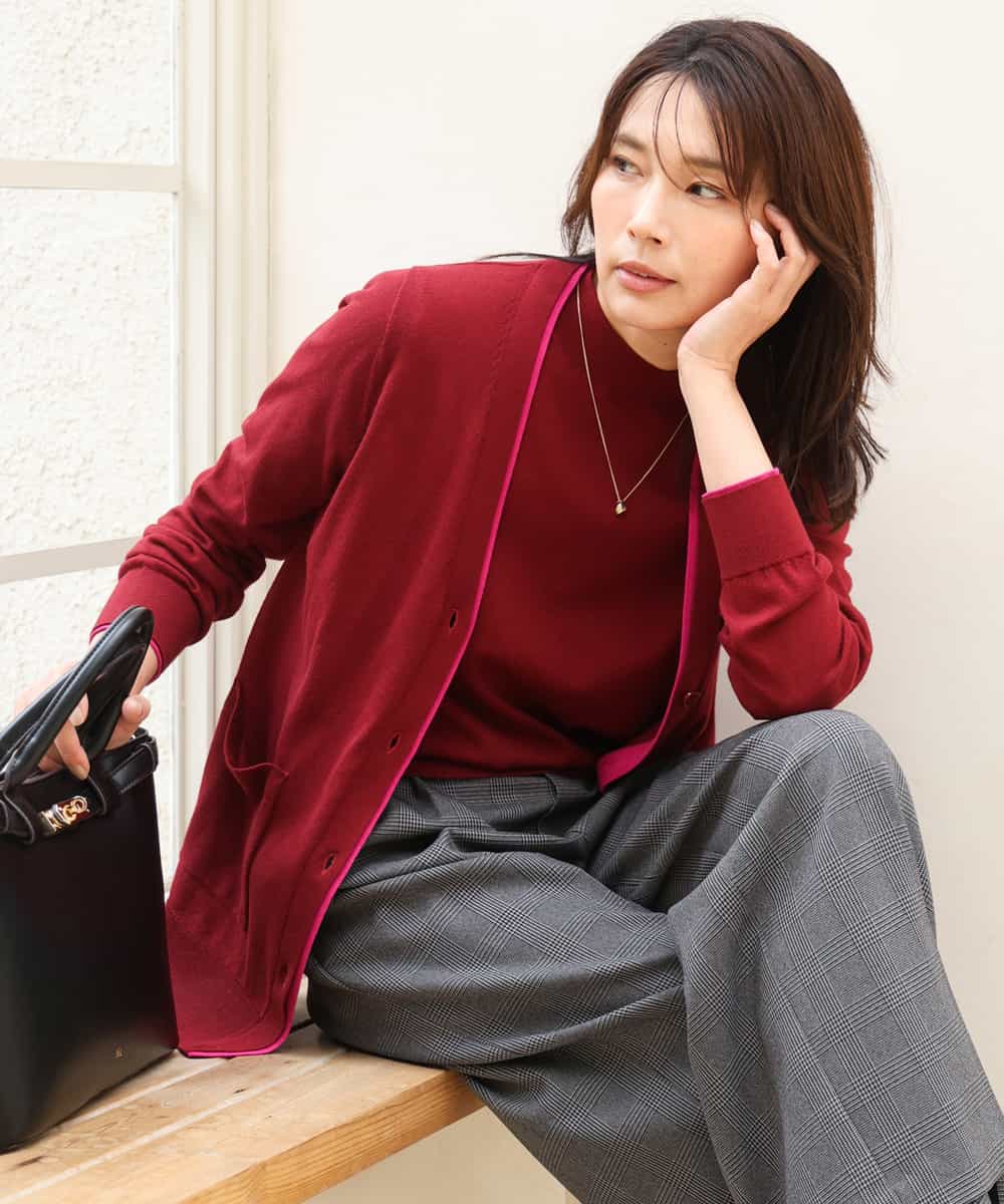 FOFJD30180 MK MICHEL KLEIN(MK ミッシェルクラン) [洗える]配色カラーニットアンサンブル グレー
