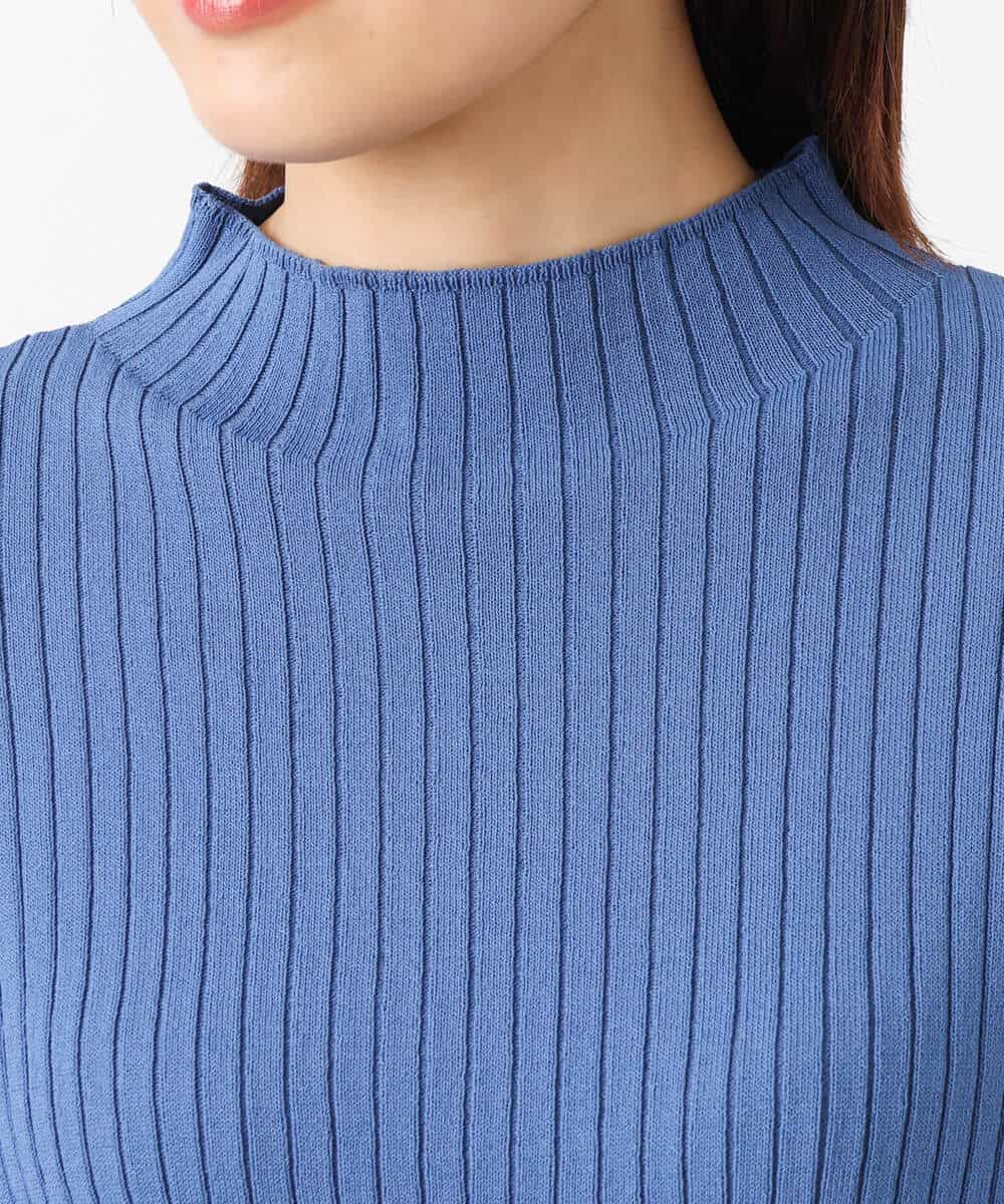 FOFJS03150 MK MICHEL KLEIN(MK ミッシェルクラン) カラーニットアンサンブル（パール調釦カーディガン×半袖リブニット）/洗える ブルー