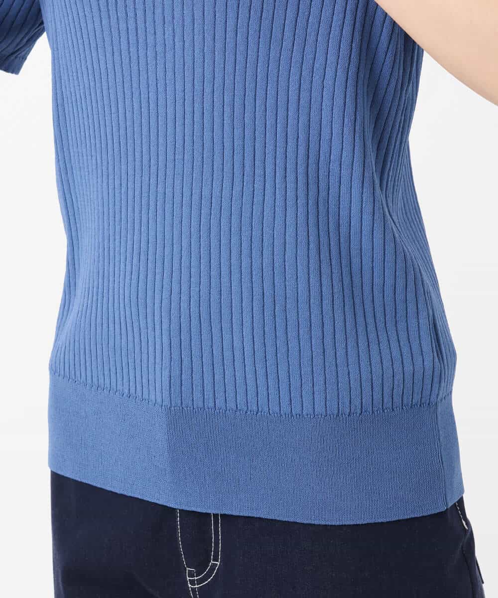 FOFJS03150 MK MICHEL KLEIN(MK ミッシェルクラン) カラーニットアンサンブル（パール調釦カーディガン×半袖リブニット）/洗える ブルー