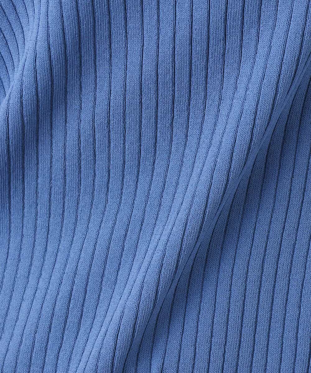 FOFJS03150 MK MICHEL KLEIN(MK ミッシェルクラン) カラーニットアンサンブル（パール調釦カーディガン×半袖リブニット）/洗える ブルー