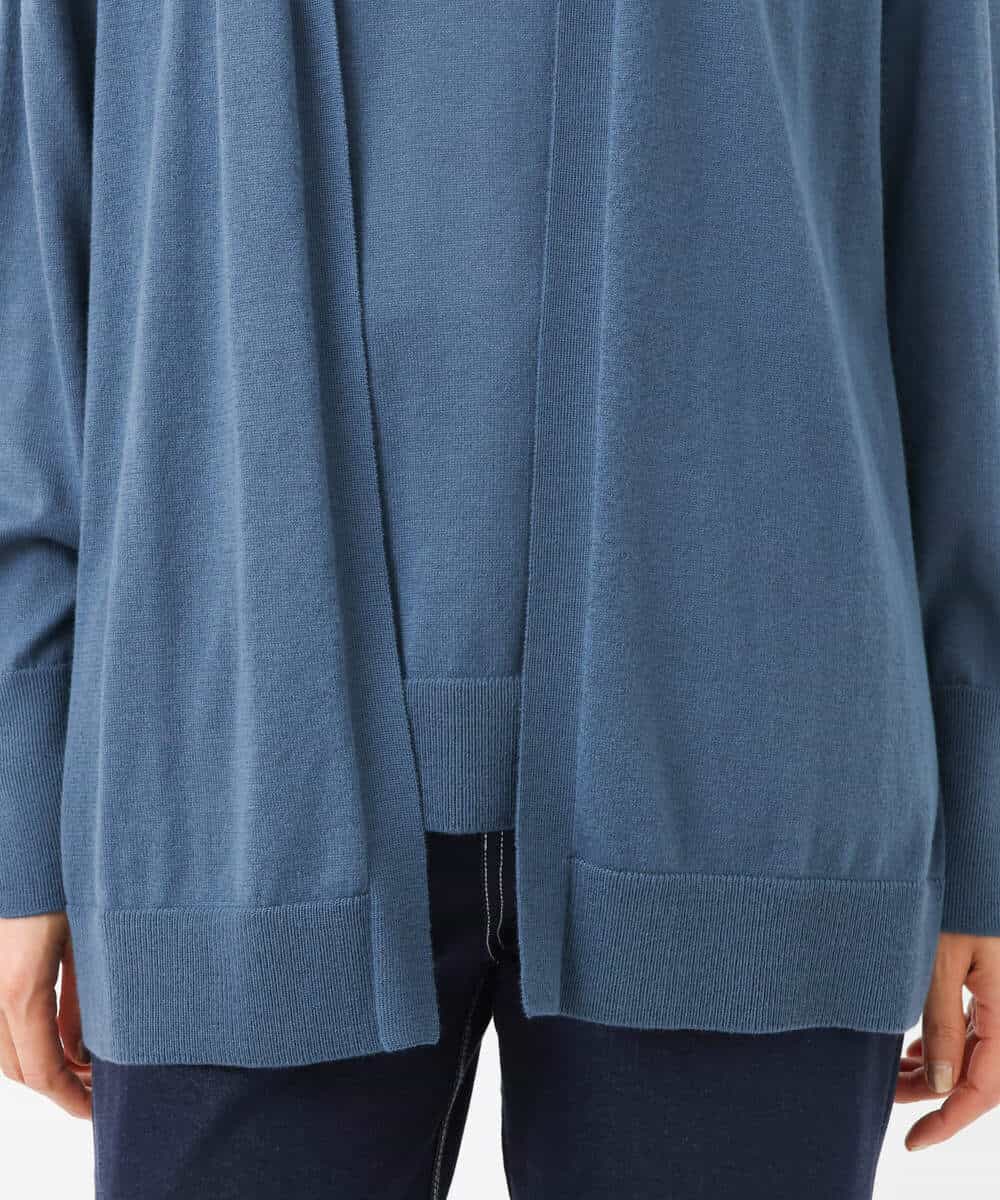 FOFJS04160 MK MICHEL KLEIN(MK ミッシェルクラン) ミドル丈カーディガン×半袖クルーネック カラーニットアンサンブル グレイッシュブルー