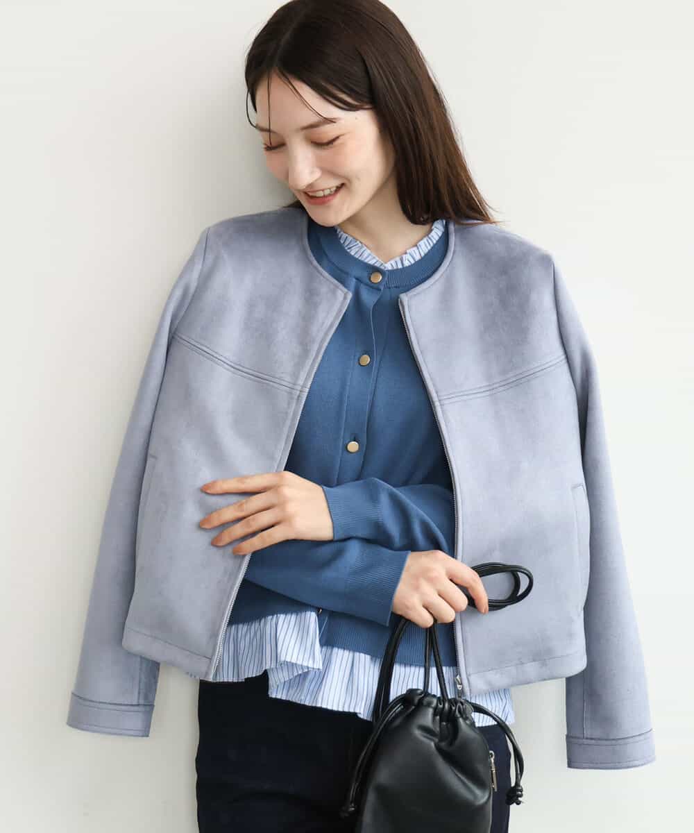 FOJAG32190 MK MICHEL KLEIN(MK ミッシェルクラン) [洗える]フェイクスウェードショートブルゾン ライトブルー