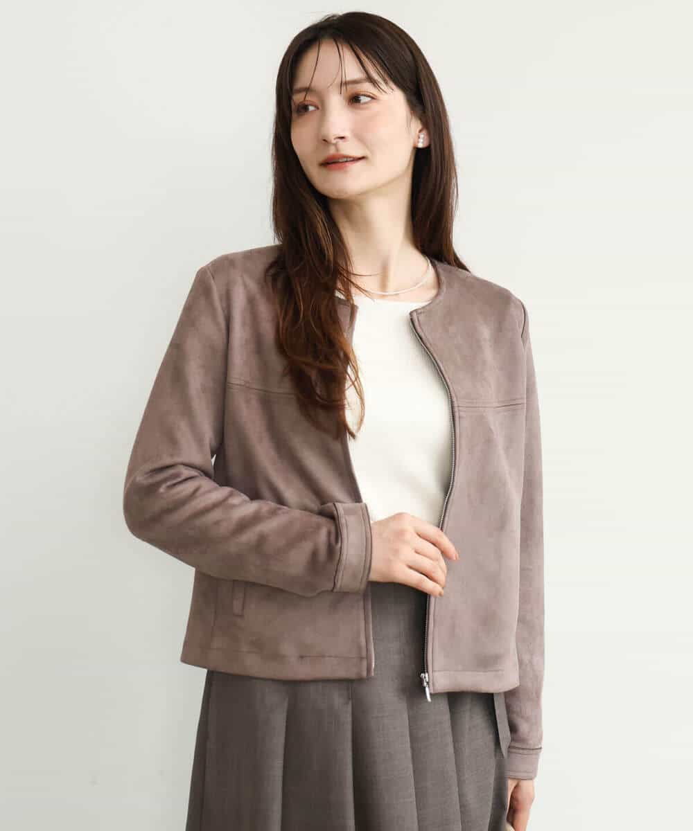 FOJAG32190 MK MICHEL KLEIN(MK ミッシェルクラン) [洗える]フェイクスウェードショートブルゾン ベージュ