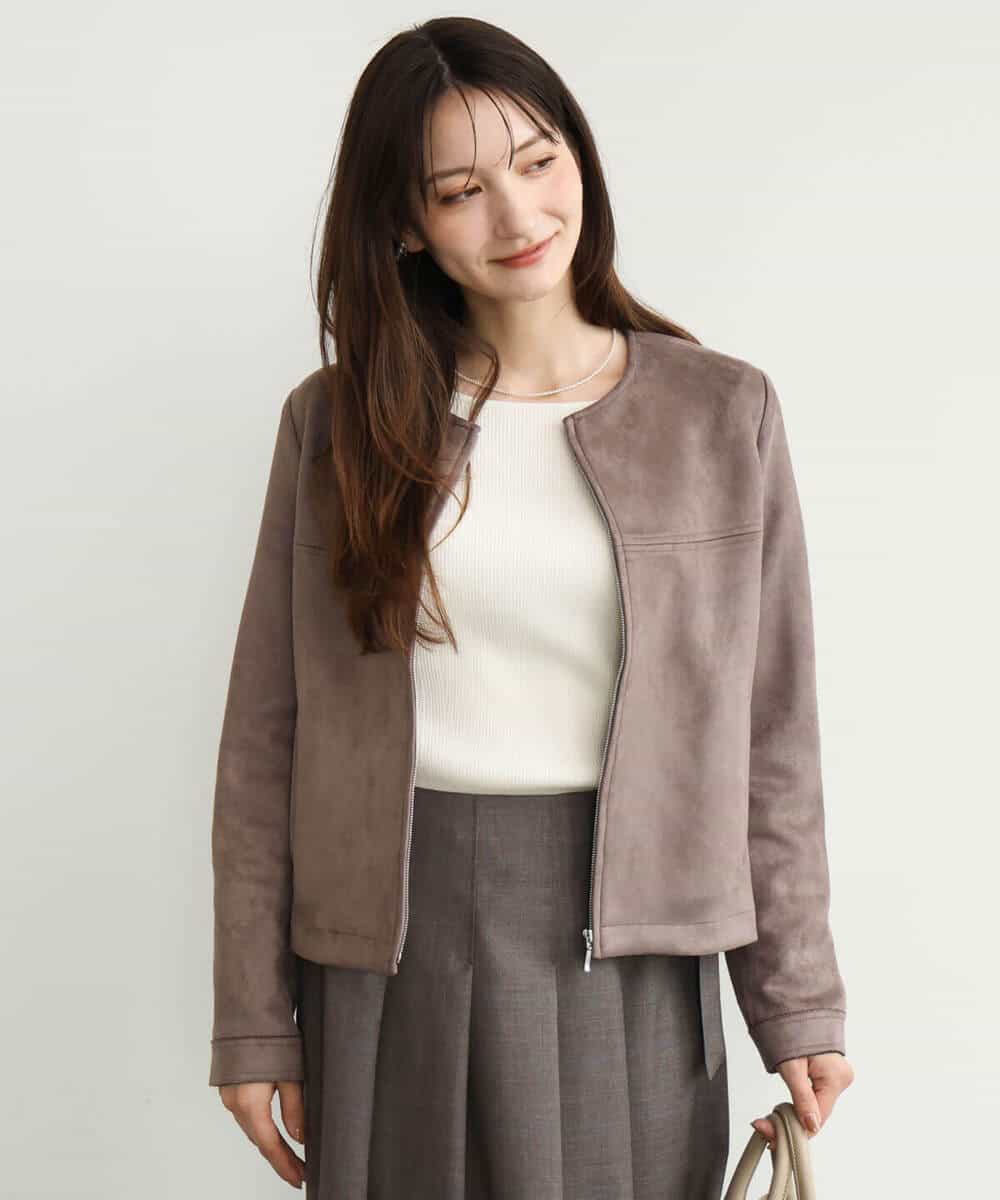 FOJAG32190 MK MICHEL KLEIN(MK ミッシェルクラン) [洗える]フェイクスウェードショートブルゾン ベージュ
