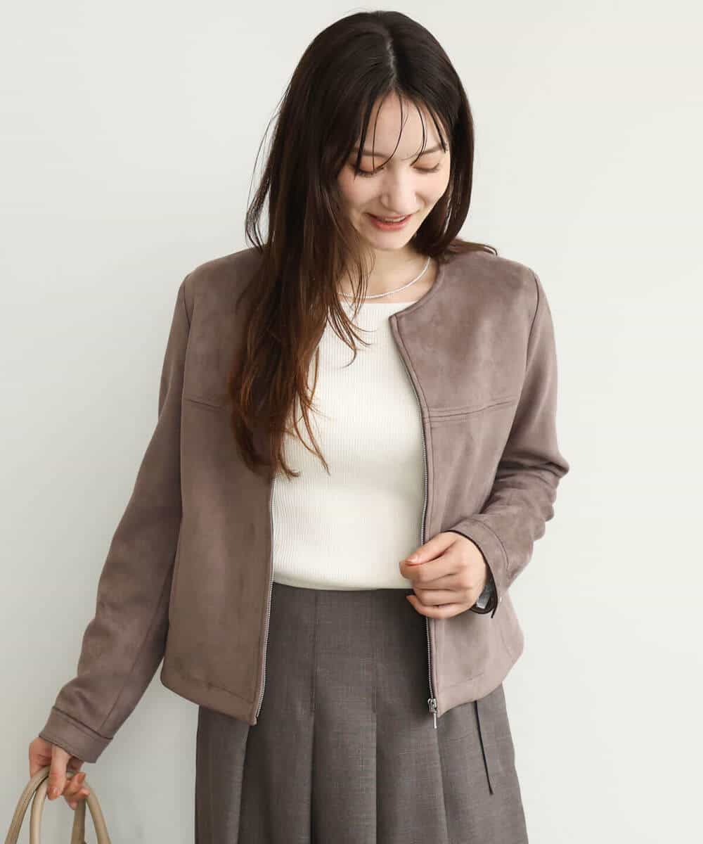 FOJAG32190 MK MICHEL KLEIN(MK ミッシェルクラン) [洗える]フェイクスウェードショートブルゾン ベージュ