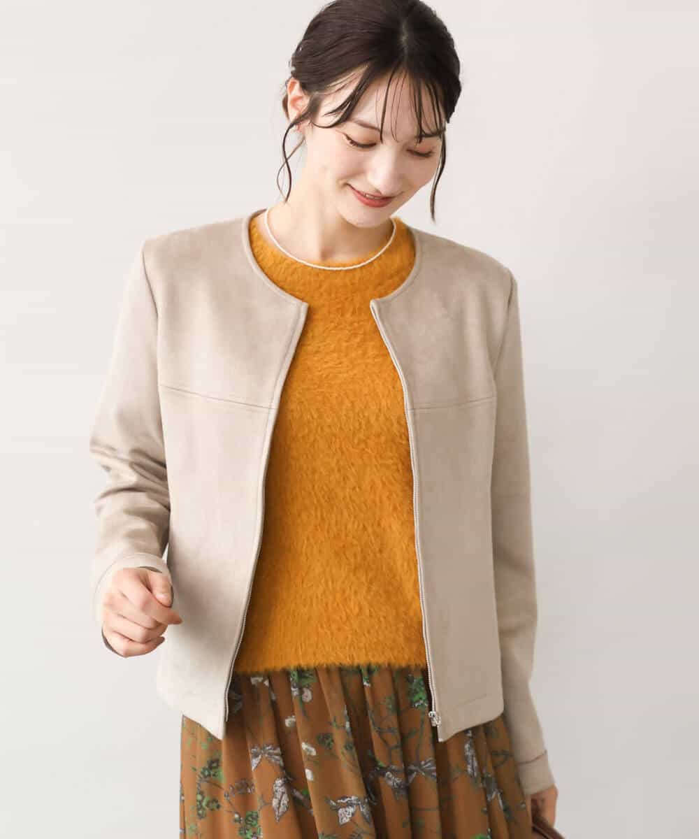 FOJAG32190 MK MICHEL KLEIN(MK ミッシェルクラン) [洗える]フェイクスウェードショートブルゾン ベージュ