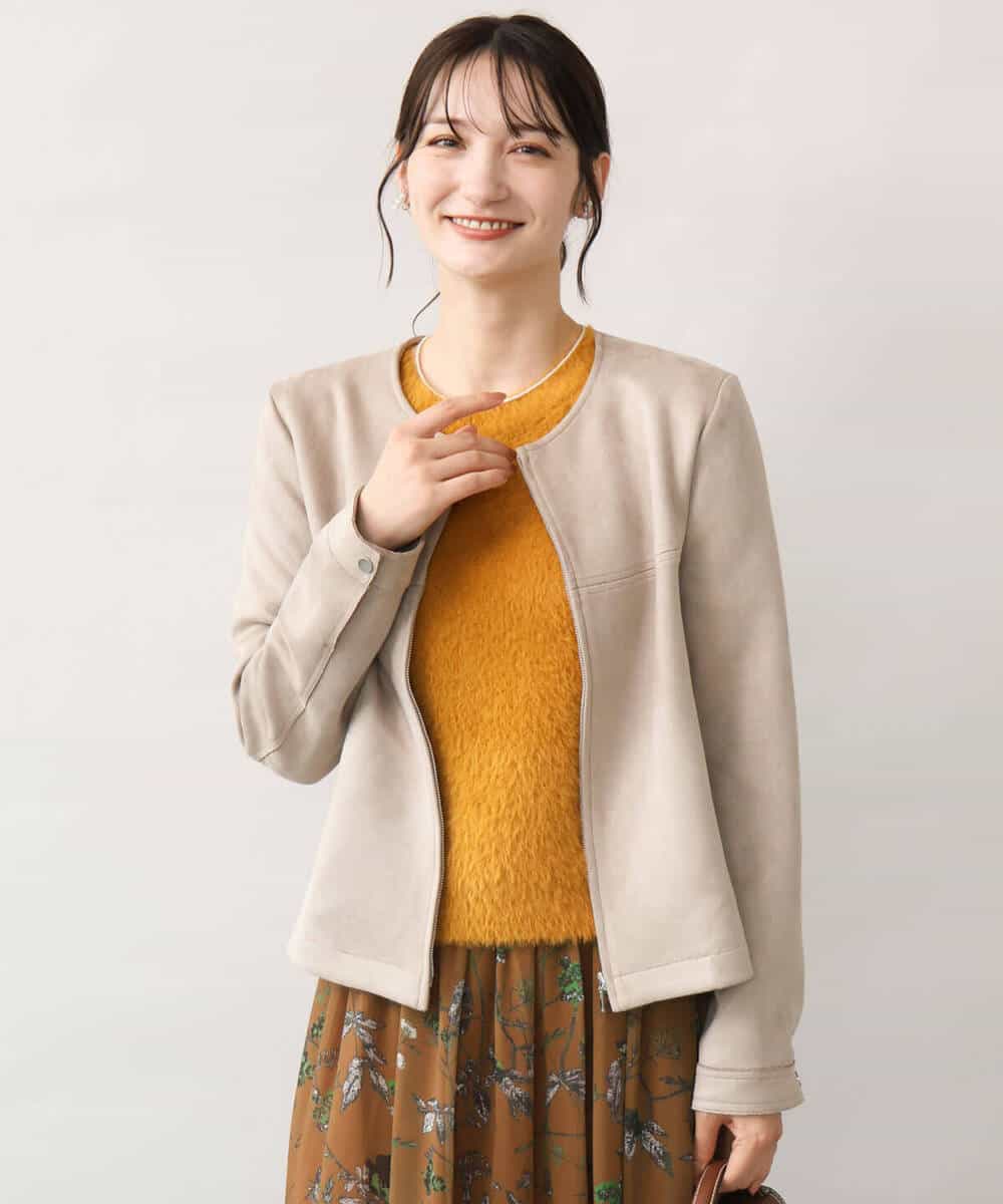 FOJAG32190 MK MICHEL KLEIN(MK ミッシェルクラン) [洗える]フェイクスウェードショートブルゾン ベージュ