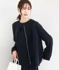 FOJFD13200 MK MICHEL KLEIN(MK ミッシェルクラン) ギャザーデザイン ジップアップブルゾン/撥水/防シワ/洗える ライトグレー