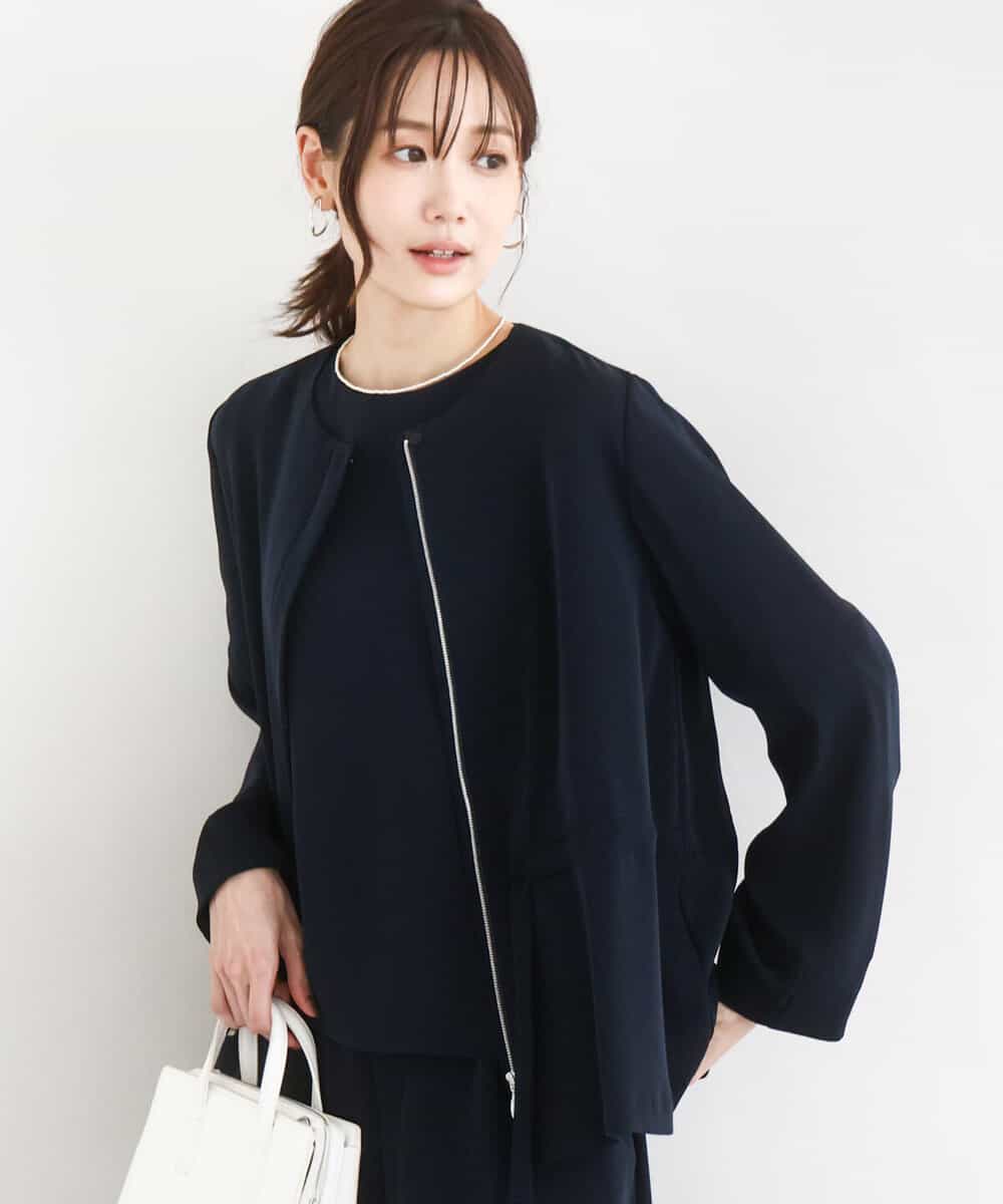 FOJFD13200 MK MICHEL KLEIN(MK ミッシェルクラン) ギャザーデザイン ジップアップブルゾン/撥水/防シワ/洗える ライトグレー