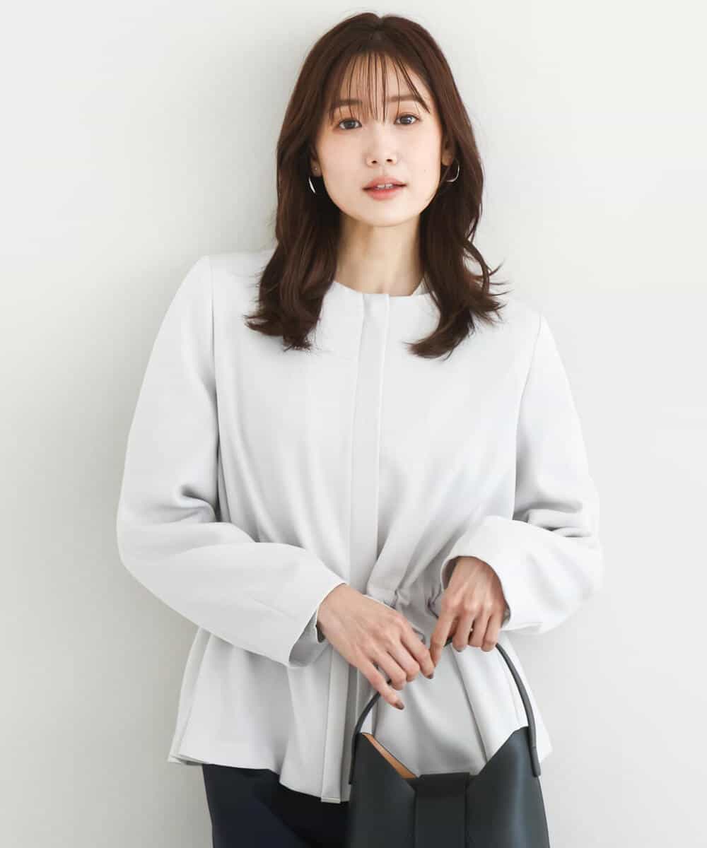 FOJFD13200 MK MICHEL KLEIN(MK ミッシェルクラン) ギャザーデザイン ジップアップブルゾン/撥水/防シワ/洗える ライトグレー