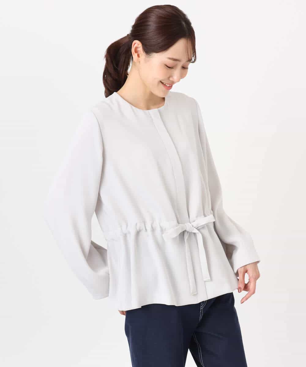 FOJFD13200 MK MICHEL KLEIN(MK ミッシェルクラン) ギャザーデザイン ジップアップブルゾン/撥水/防シワ/洗える ライトグレー