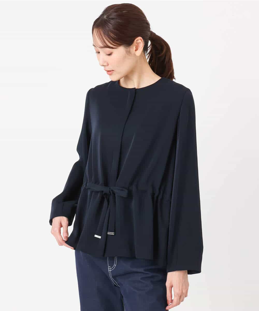 FOJFD13200 MK MICHEL KLEIN(MK ミッシェルクラン) ギャザーデザイン ジップアップブルゾン/撥水/防シワ/洗える ライトグレー