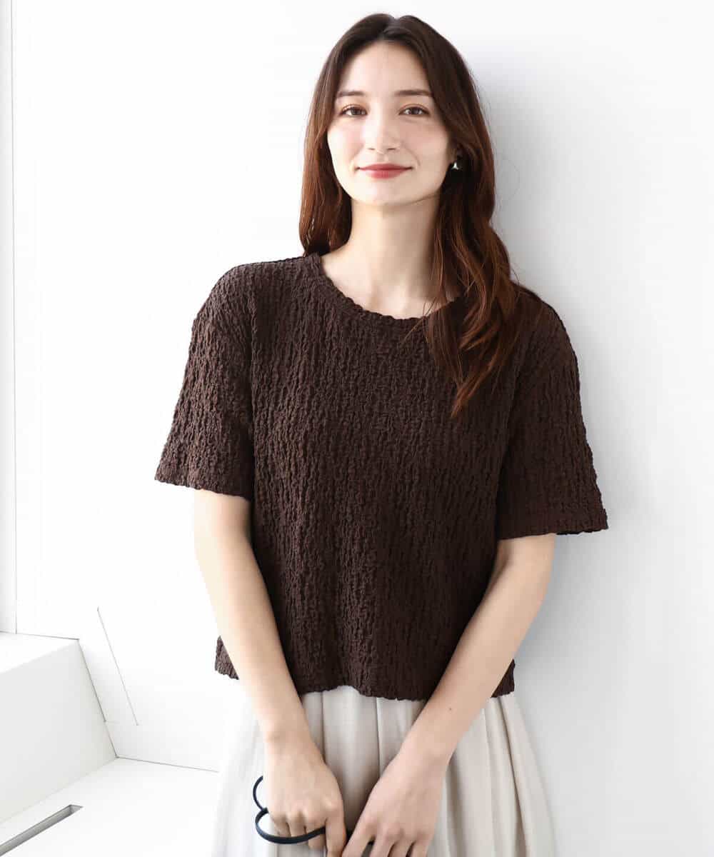 FOKGA50100 MK MICHEL KLEIN(MK ミッシェルクラン) フクレシャーリングカットソー/UVカット/洗える オレンジピーチ