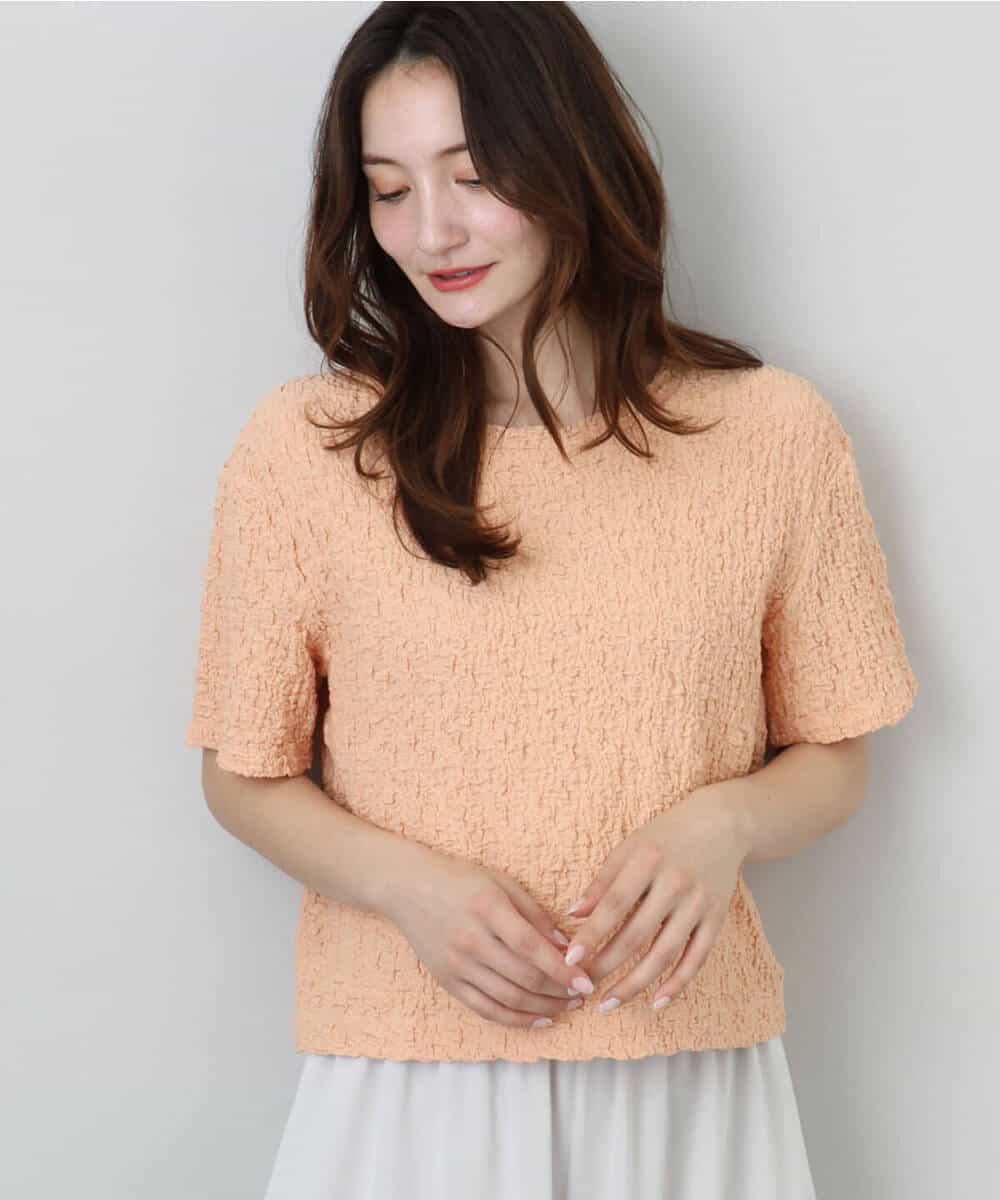 FOKGA50100 MK MICHEL KLEIN(MK ミッシェルクラン) フクレシャーリングカットソー/UVカット/洗える オレンジピーチ
