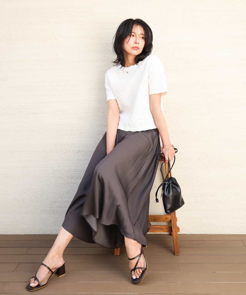 FOKGA50100 MK MICHEL KLEIN(MK ミッシェルクラン) フクレシャーリングカットソー/UVカット/洗える オレンジピーチ