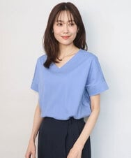 FOKGD40110 MK MICHEL KLEIN(MK ミッシェルクラン) [接触冷感/洗える]ストライプチュールカットソー ライトブルー