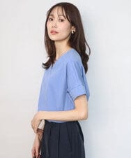FOKGD40110 MK MICHEL KLEIN(MK ミッシェルクラン) [接触冷感/洗える]ストライプチュールカットソー ライトブルー