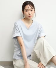FOKGD40110 MK MICHEL KLEIN(MK ミッシェルクラン) [接触冷感/洗える]ストライプチュールカットソー ライトブルー