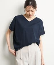 FOKGD40110 MK MICHEL KLEIN(MK ミッシェルクラン) [接触冷感/洗える]ストライプチュールカットソー ネイビー