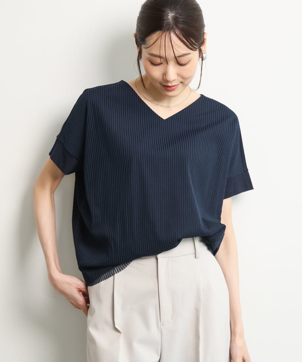 接触冷感/洗える]ストライプチュールカットソー(カットソー・Tシャツ