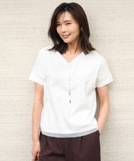 FOKGD40110 MK MICHEL KLEIN(MK ミッシェルクラン) [接触冷感/洗える]ストライプチュールカットソー ホワイト