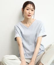 FOKGD40110 MK MICHEL KLEIN(MK ミッシェルクラン) [接触冷感/洗える]ストライプチュールカットソー ライトグレー