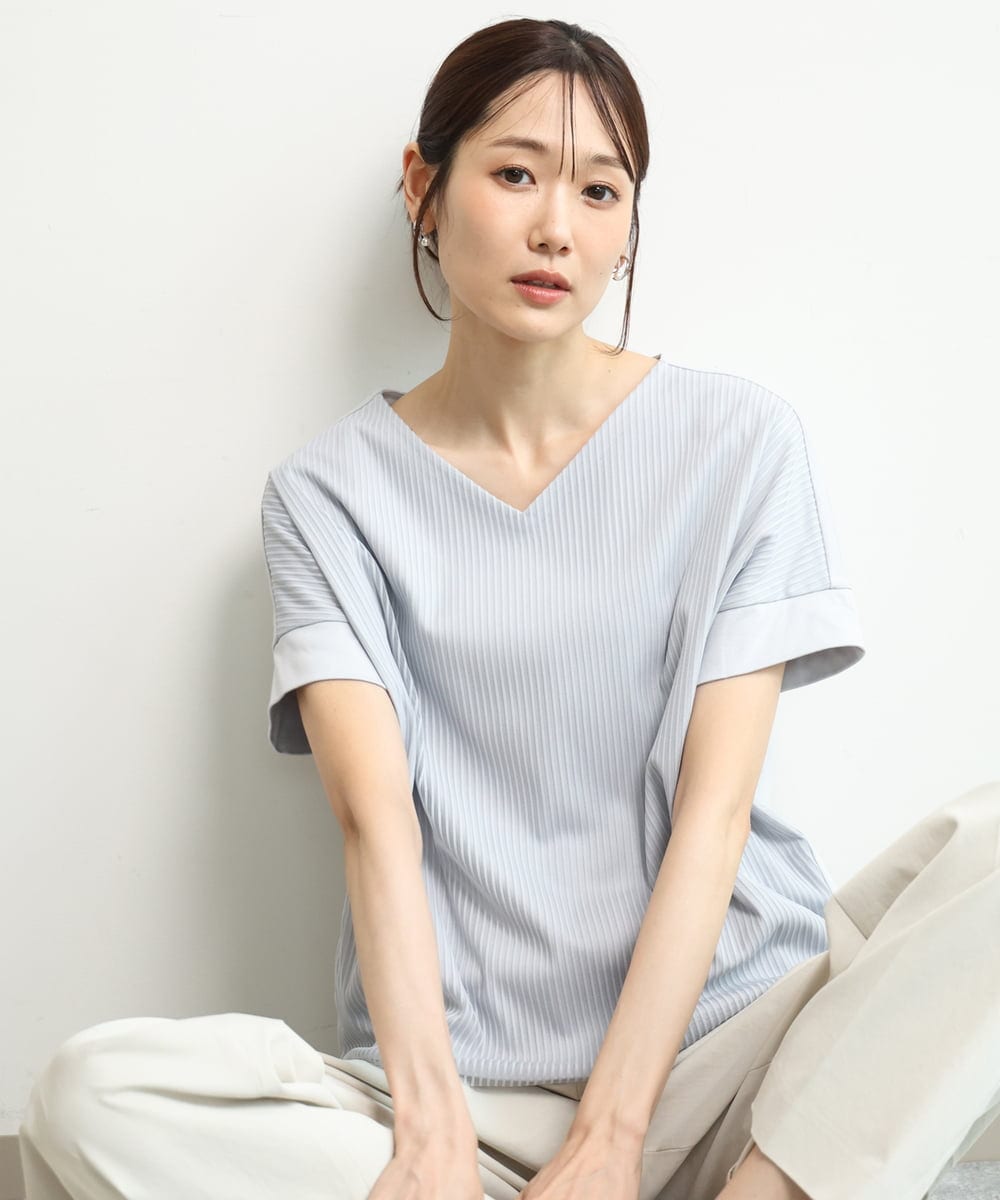 接触冷感/洗える]ストライプチュールカットソー(カットソー・Tシャツ
