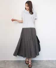 FOKGD40110 MK MICHEL KLEIN(MK ミッシェルクラン) ストライプチュールカットソー/接触冷感/洗える ライトブルー