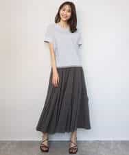 FOKGD40110 MK MICHEL KLEIN(MK ミッシェルクラン) ストライプチュールカットソー/接触冷感/洗える ライトブルー