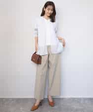 FOKGD40110 MK MICHEL KLEIN(MK ミッシェルクラン) ストライプチュールカットソー/接触冷感/洗える ライトブルー