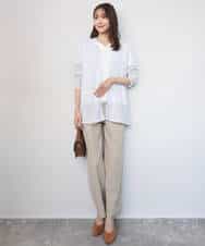 FOKGD40110 MK MICHEL KLEIN(MK ミッシェルクラン) ストライプチュールカットソー/接触冷感/洗える ライトブルー