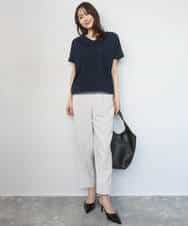 FOKGD40110 MK MICHEL KLEIN(MK ミッシェルクラン) ストライプチュールカットソー/接触冷感/洗える ライトブルー