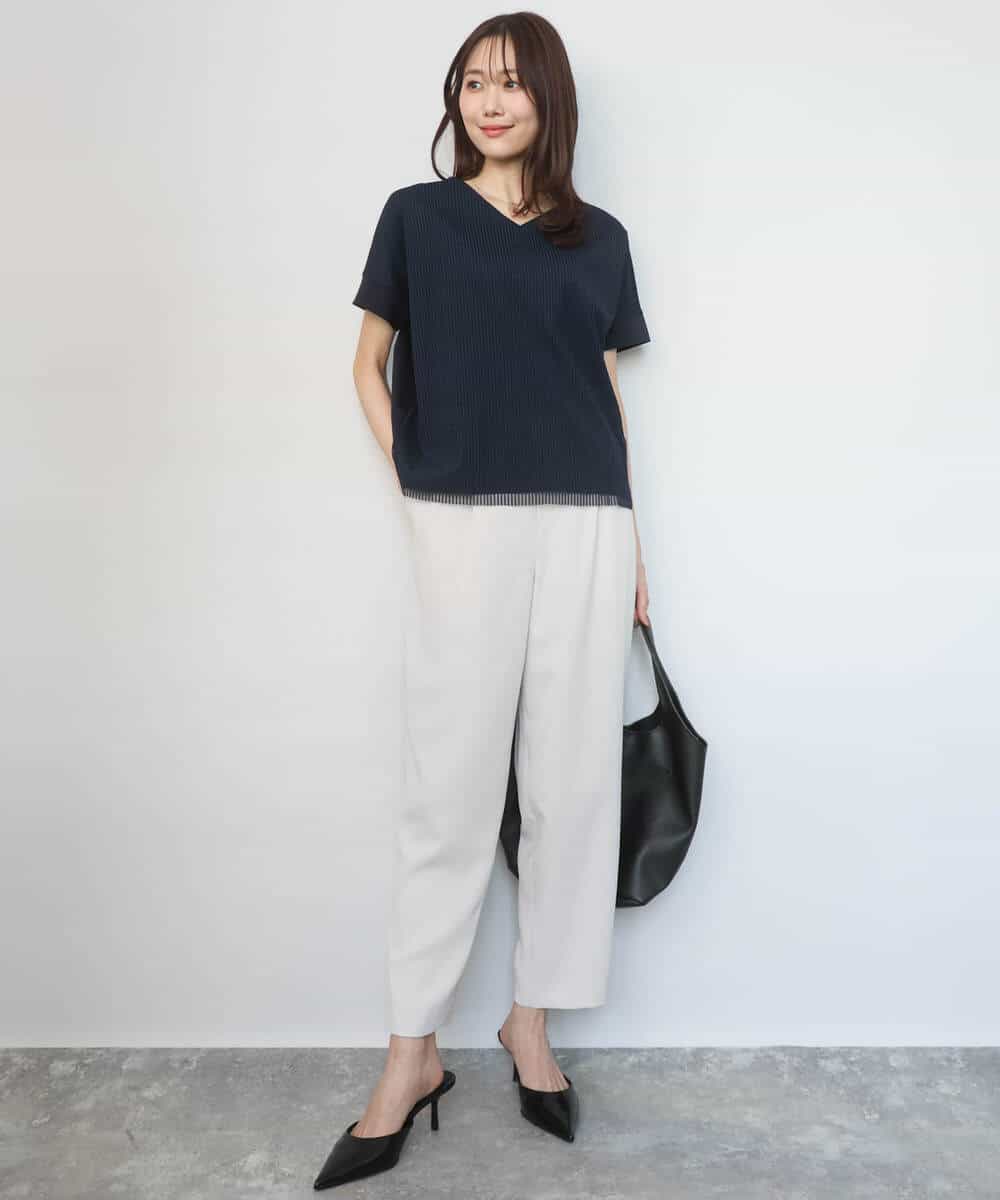 FOKGD40110 MK MICHEL KLEIN(MK ミッシェルクラン) ストライプチュールカットソー/接触冷感/洗える ライトブルー