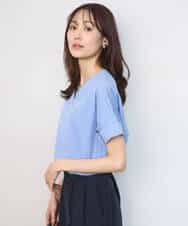 FOKGD40110 MK MICHEL KLEIN(MK ミッシェルクラン) ストライプチュールカットソー/接触冷感/洗える ライトブルー