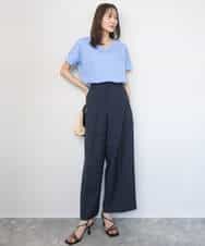 FOKGD40110 MK MICHEL KLEIN(MK ミッシェルクラン) ストライプチュールカットソー/接触冷感/洗える ライトブルー