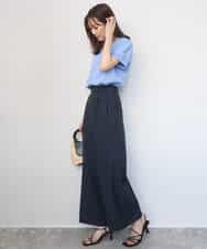 FOKGD40110 MK MICHEL KLEIN(MK ミッシェルクラン) ストライプチュールカットソー/接触冷感/洗える ライトブルー