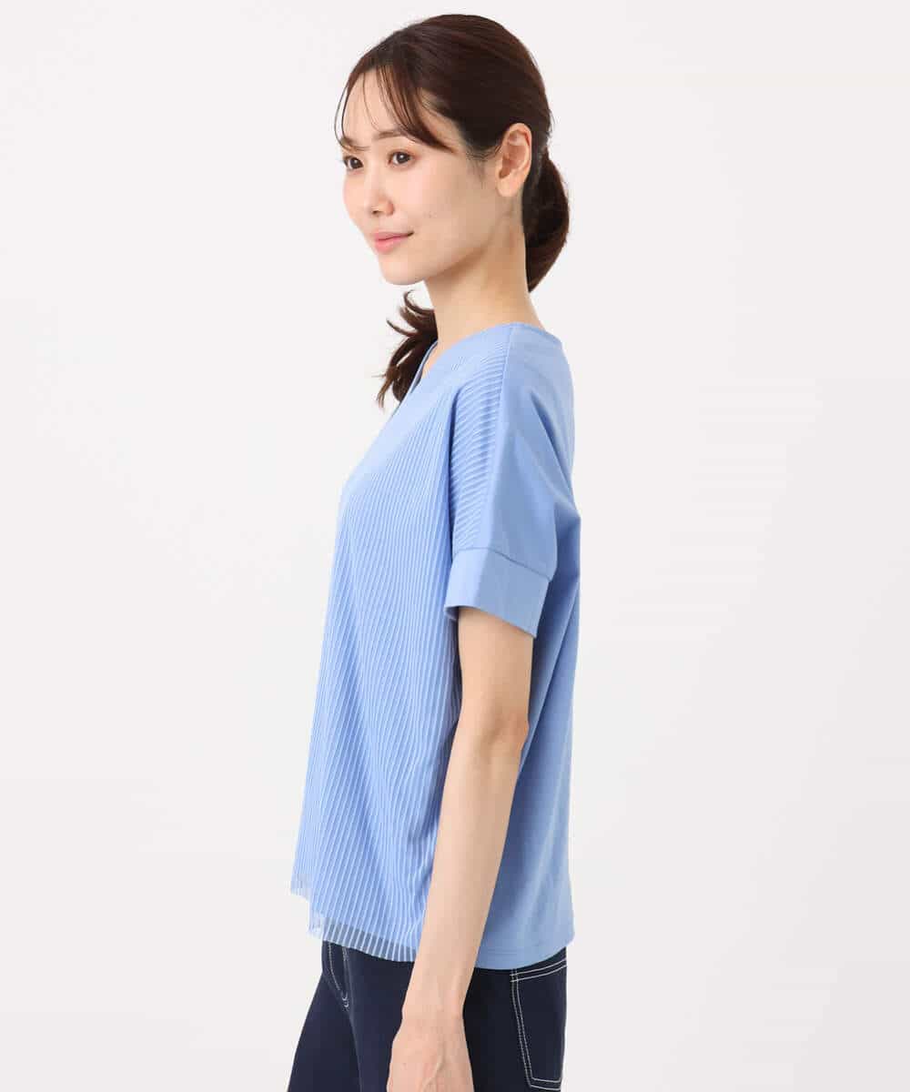 FOKGD40110 MK MICHEL KLEIN(MK ミッシェルクラン) ストライプチュールカットソー/接触冷感/洗える ライトブルー