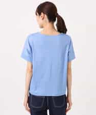 FOKGD40110 MK MICHEL KLEIN(MK ミッシェルクラン) ストライプチュールカットソー/接触冷感/洗える ライトブルー