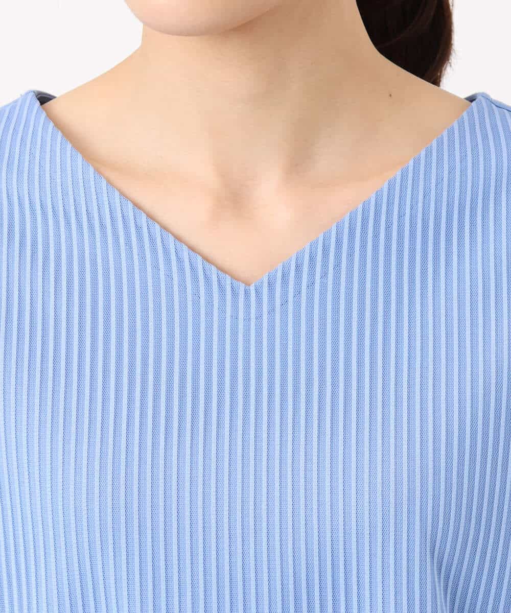 FOKGD40110 MK MICHEL KLEIN(MK ミッシェルクラン) ストライプチュールカットソー/接触冷感/洗える ライトブルー