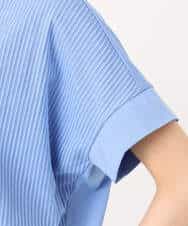 FOKGD40110 MK MICHEL KLEIN(MK ミッシェルクラン) ストライプチュールカットソー/接触冷感/洗える ライトブルー