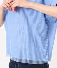 FOKGD40110 MK MICHEL KLEIN(MK ミッシェルクラン) ストライプチュールカットソー/接触冷感/洗える ライトブルー