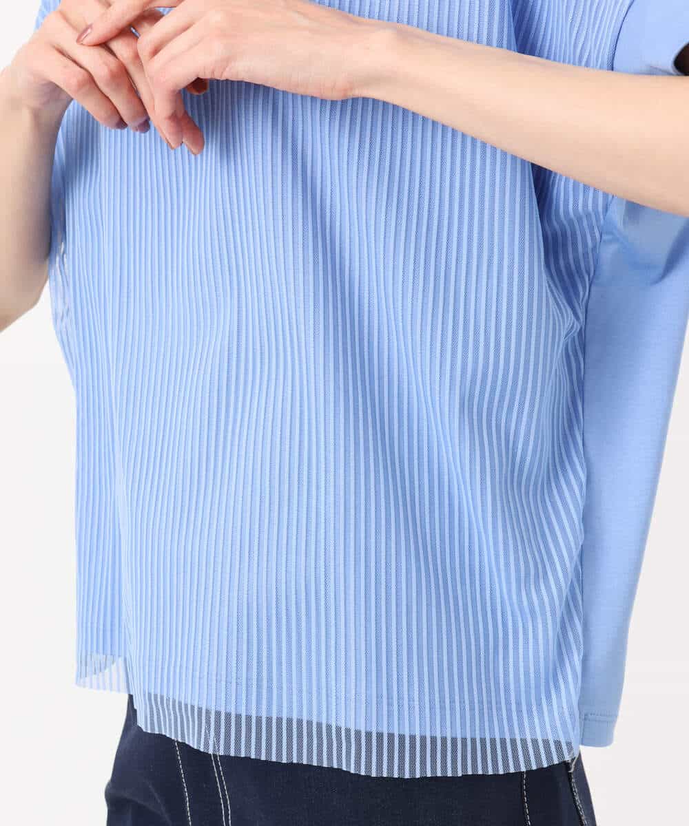 FOKGD40110 MK MICHEL KLEIN(MK ミッシェルクラン) ストライプチュールカットソー/接触冷感/洗える ライトブルー