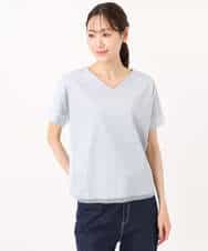 FOKGD40110 MK MICHEL KLEIN(MK ミッシェルクラン) ストライプチュールカットソー/接触冷感/洗える ライトブルー