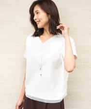 FOKGD40110 MK MICHEL KLEIN(MK ミッシェルクラン) [接触冷感/洗える]ストライプチュールカットソー ライトブルー