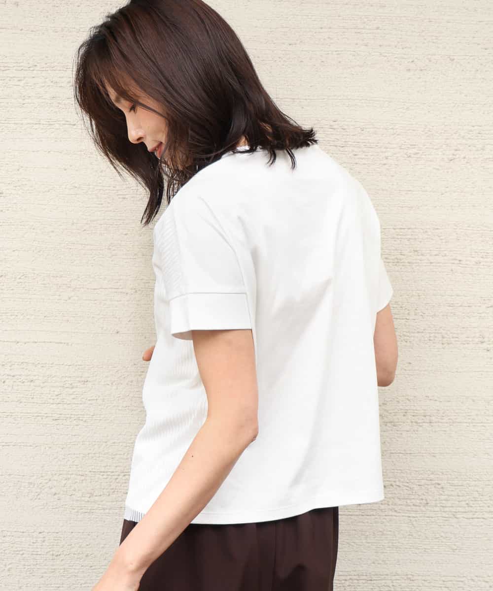 FOKGD40110 MK MICHEL KLEIN(MK ミッシェルクラン) [接触冷感/洗える]ストライプチュールカットソー ライトブルー