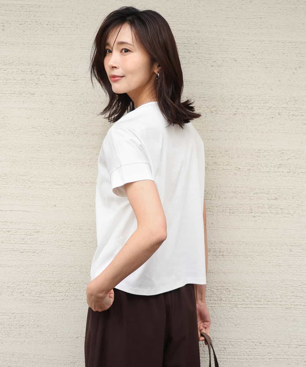 FOKGD40110 MK MICHEL KLEIN(MK ミッシェルクラン) [接触冷感/洗える]ストライプチュールカットソー ライトブルー