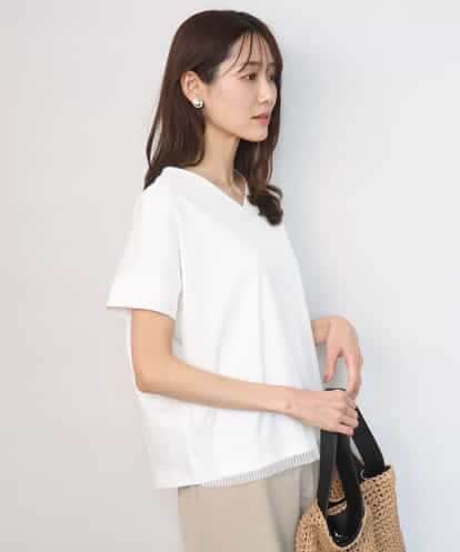 FOKGD40110 MK MICHEL KLEIN ストライプチュールカットソー/接触冷感/洗える