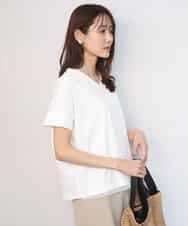 FOKGD40110 MK MICHEL KLEIN(MK ミッシェルクラン) ストライプチュールカットソー/接触冷感/洗える ホワイト