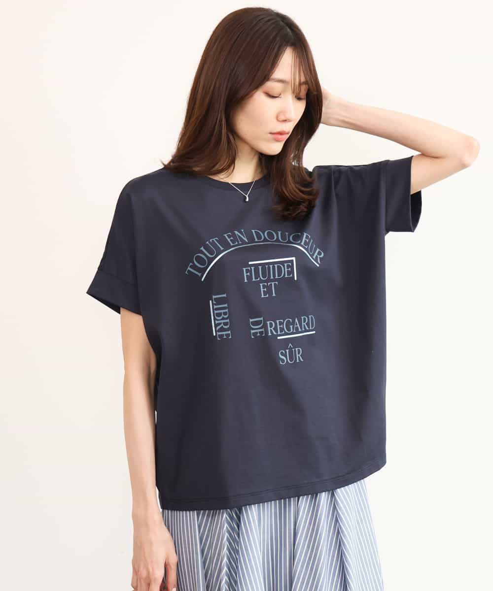 FOKGD60085 MK MICHEL KLEIN(MK ミッシェルクラン) [UVカット/接触冷感/洗える]デザインロゴTシャツ ネイビー