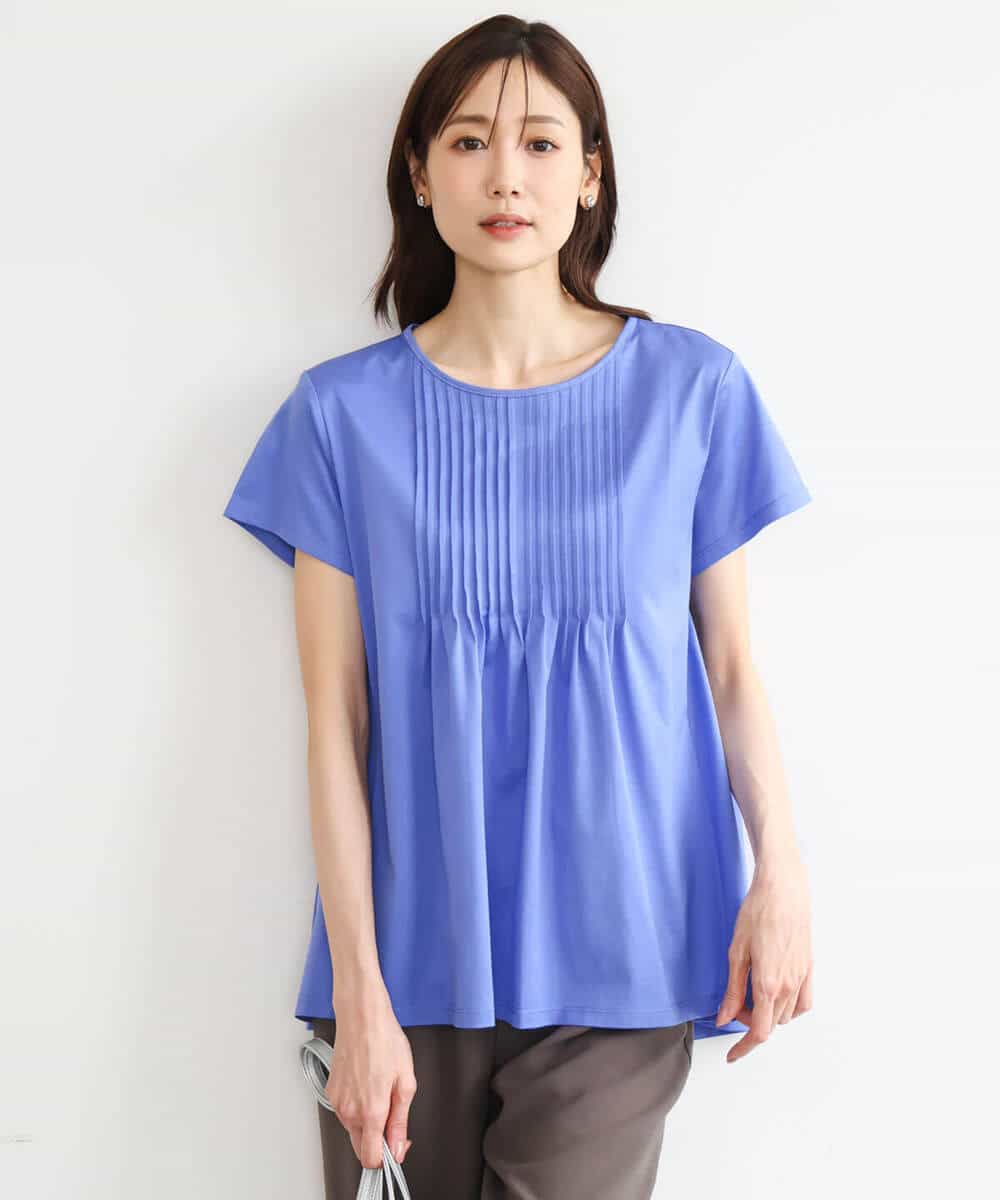 FOKGD62130 MK MICHEL KLEIN(MK ミッシェルクラン) [接触冷感/洗える]シルケット天竺Aラインカットソー ホワイト